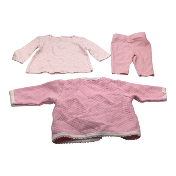 Lot of 3 Baby Girl Size 0-6M Pink & White Bear Jacket Stripe Shirt Pants - Picture 11 of 13